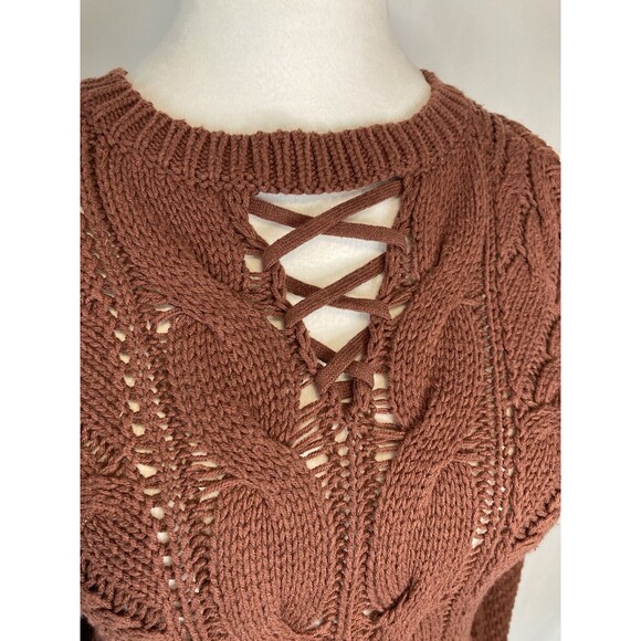 Aeropostale Brown Sweater Jr XS Cold Shoulder Long Sleeve Rust Academia Neutral - Picture 2 of 6
